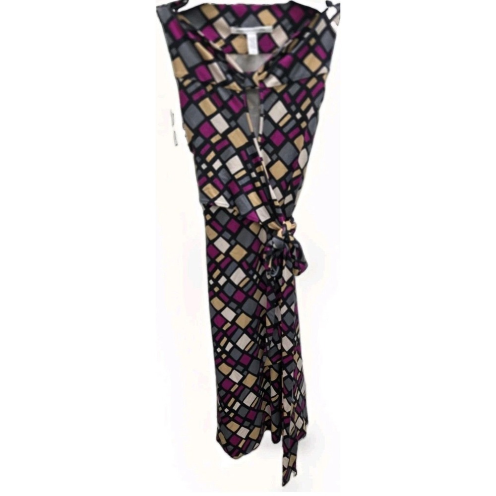 Diane von Furstenberg Silk Geometric Mosaic Keyhole Tie Waist Midi Dress 2